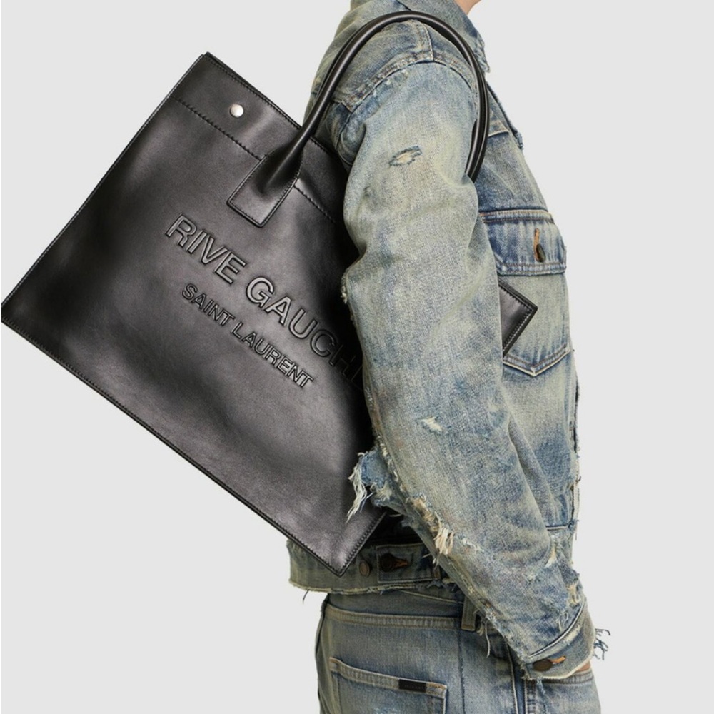 Saint Laurent Small Rive Gauche Leather Tote Black